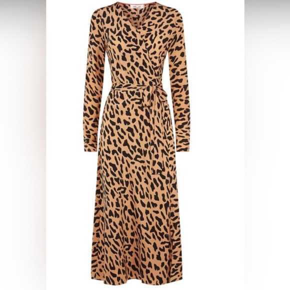 $428 DIANE VON FURSTENBERG TILLY LEOPARD BELMONT CAMEL SILK WRAP MIDI DRESS 2 - Picture 6 of 7